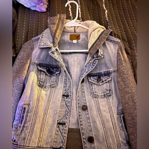 American Eagle jean jacket with cotton sleeves.